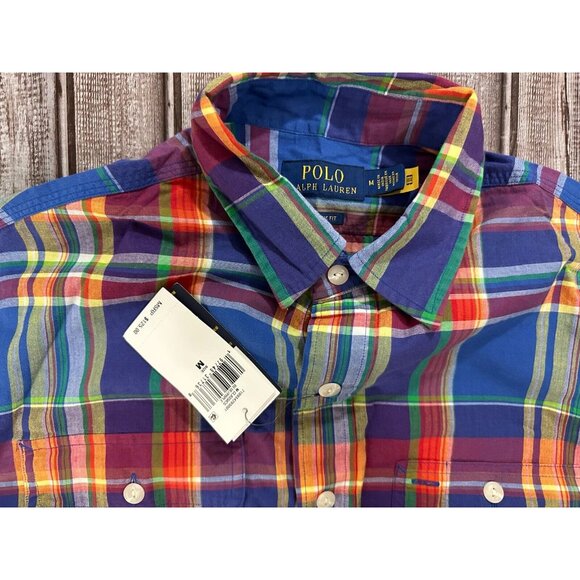Polo Ralph Lauren custom fit Shirt size M color blue / purple Plaid NWT $125 - Picture 2 of 6